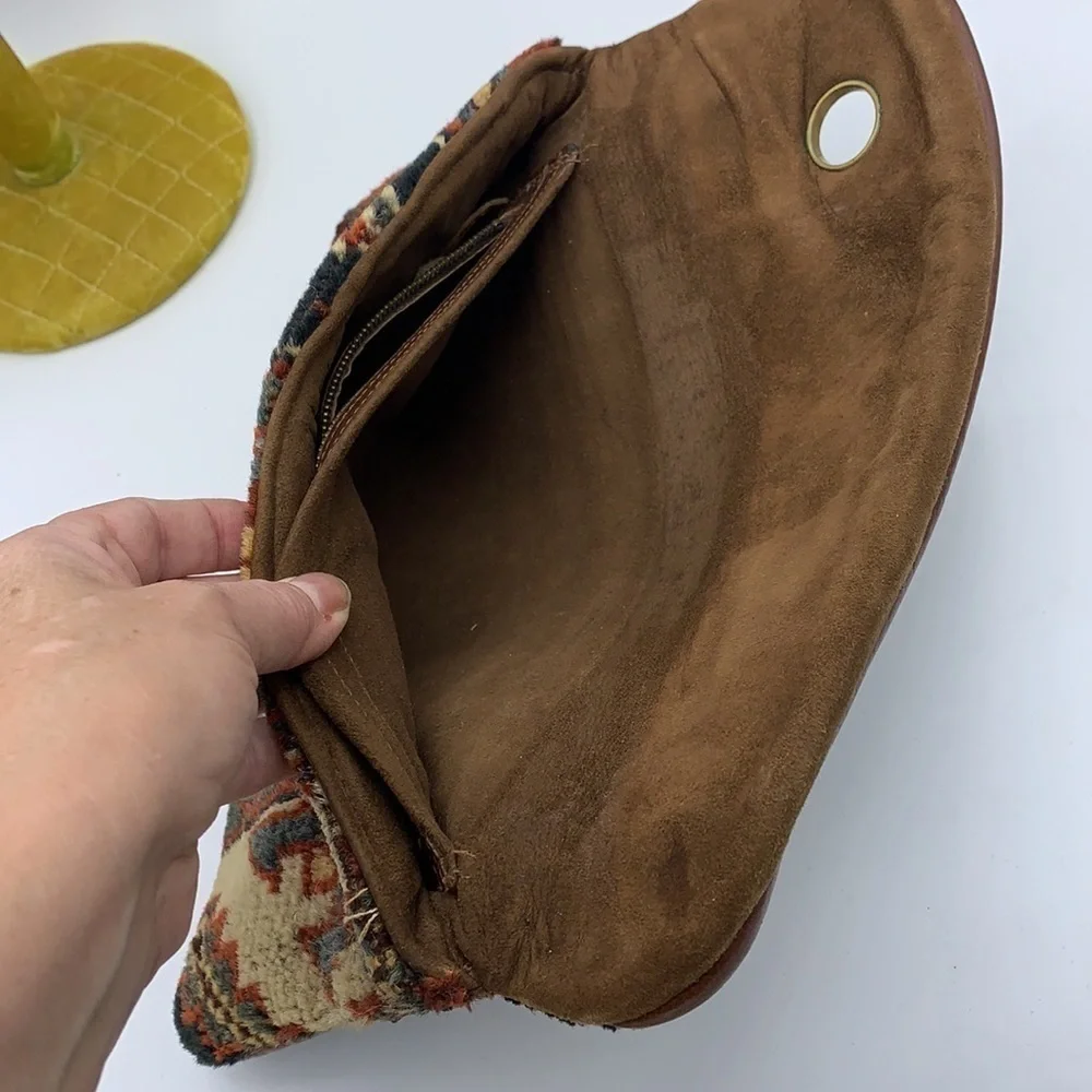 Milton Hefling NY Vintage Tapestry Leather Creation Suede Embroidery Clutch Bag